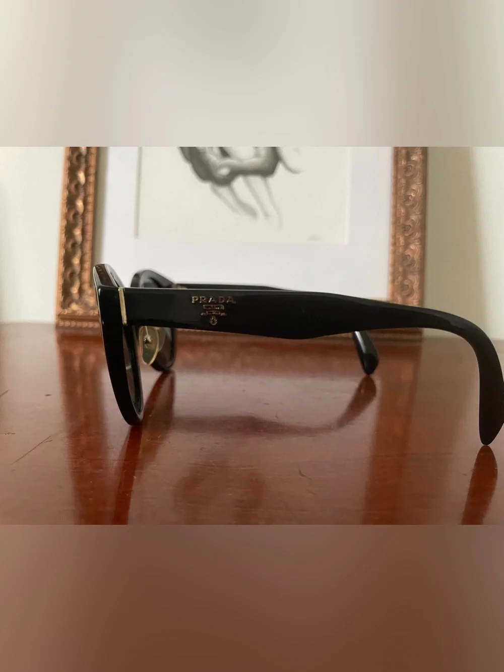 Prada Oversize Round Black Cat Eye Sunglasses (Authentic)
